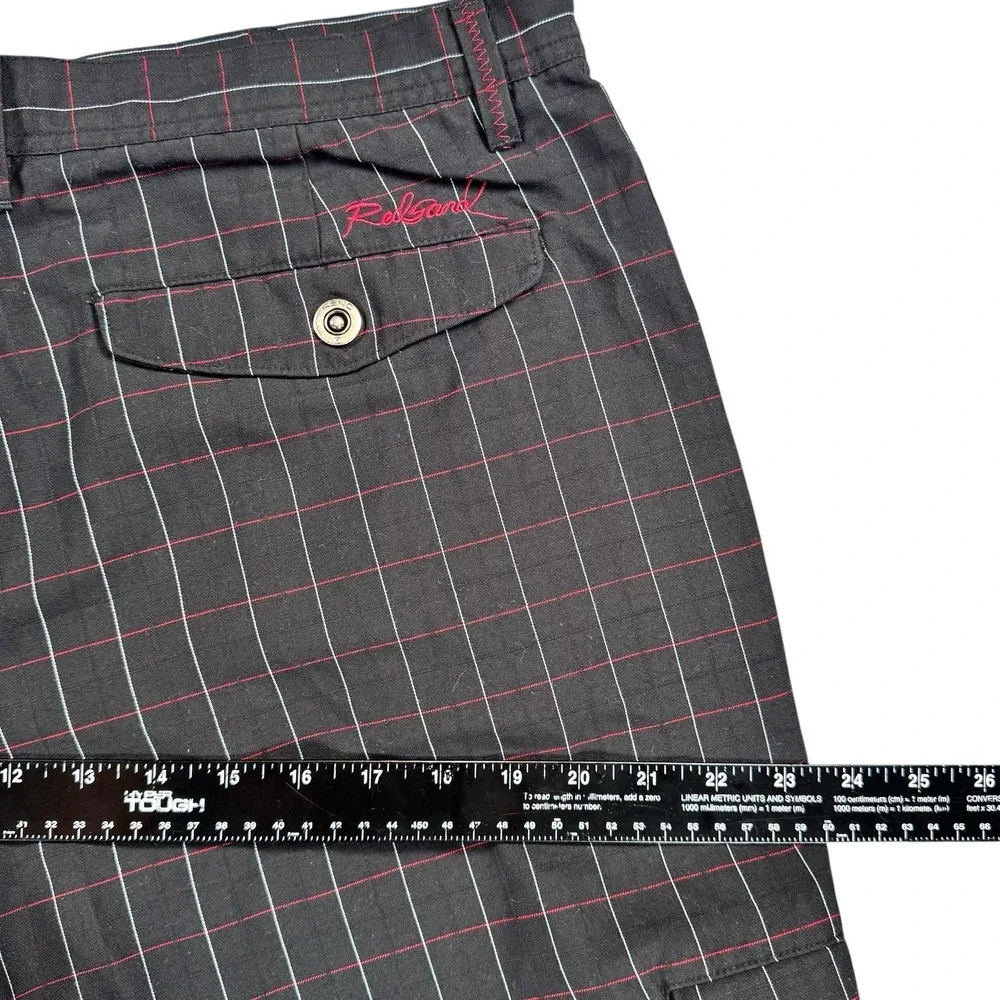 Redsand Mens 36 Black Plaid Cargo Shorts Ripstop Boardshorts Hybrid Y2K Surf